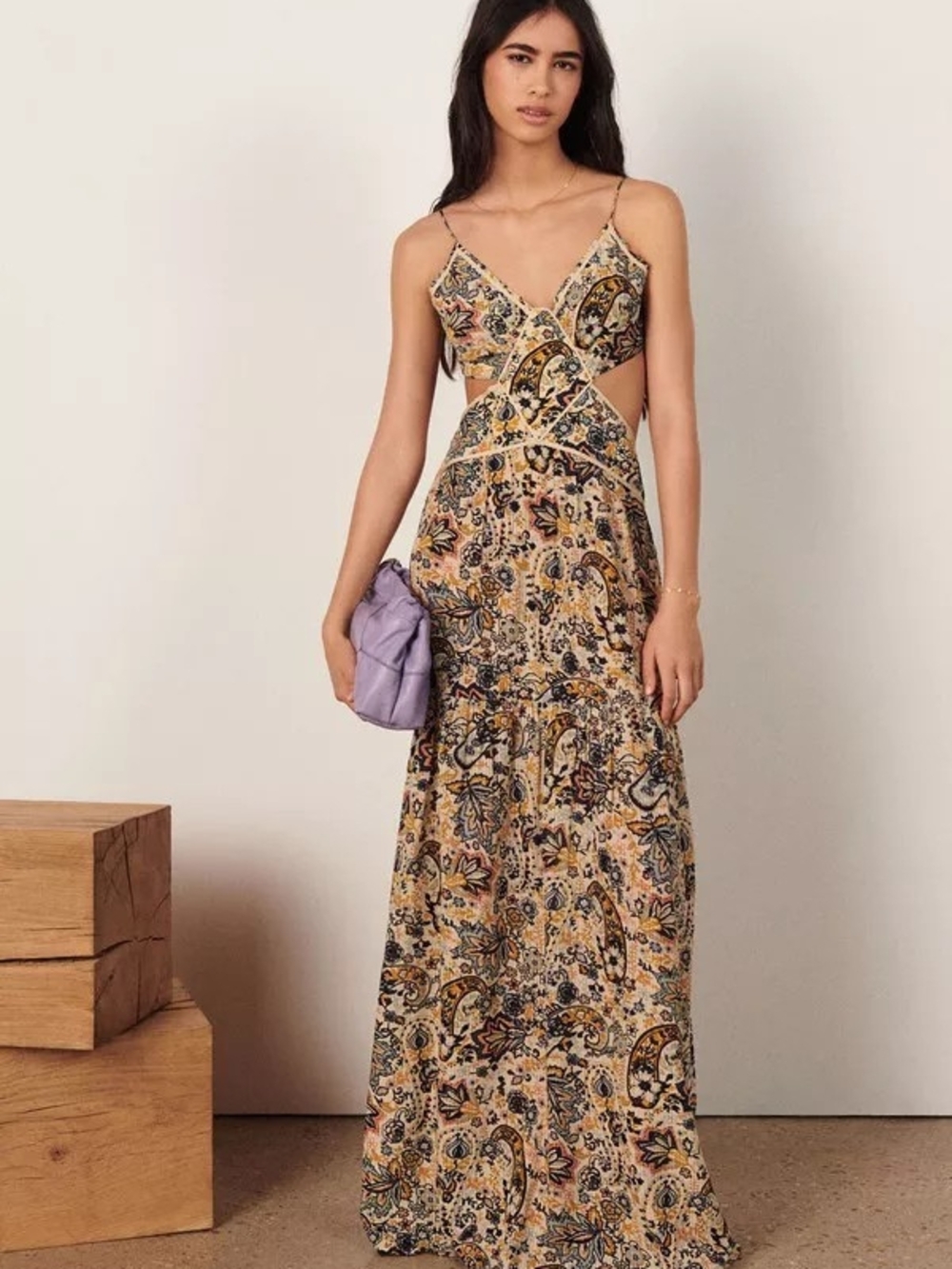 ba&sh Beige Paloma Dress Paisley Cutout Maxi Dress